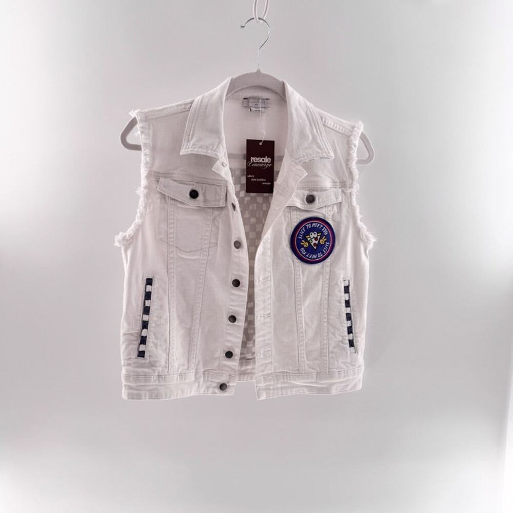 Stella McCartney Collared Chest Pocket Denim Vest Jacket White Kids 14yrs / XS